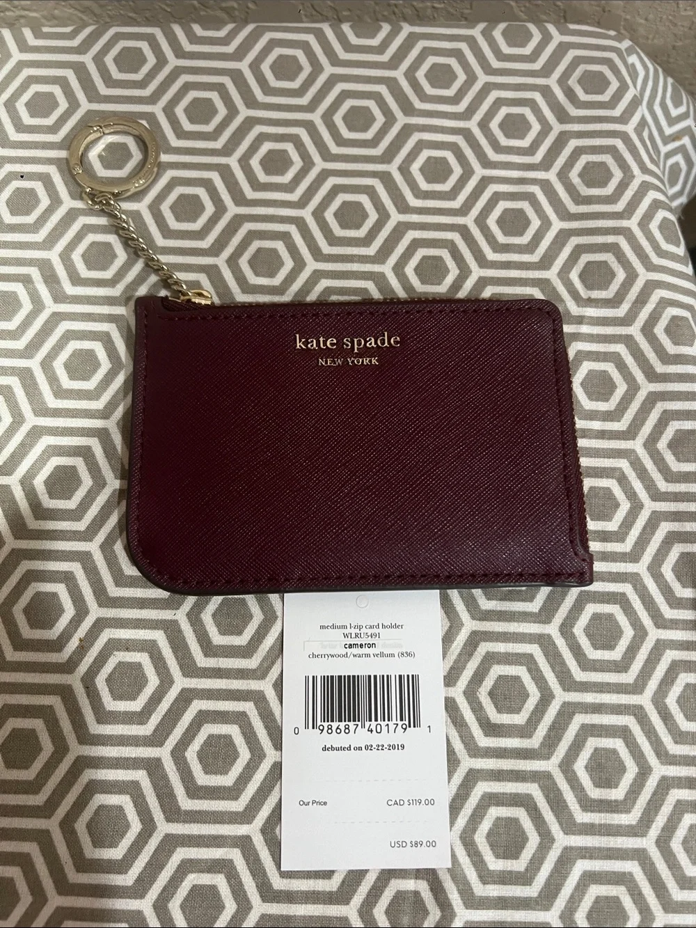 kate spade Cherrywood Gold-Accented Leather Cardholder Keychain